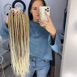 Beige Silver White ombre Braids synthetic twisted smooth double ended de dreadlocks FULL SET (60 pcs DE)