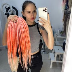 pastel pink to orange ombre dreads synthetic crochet double ended de dreadlocks full set (45 pcs de)