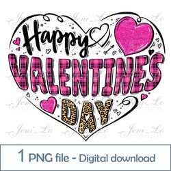 Happy valentines day 1 PNG file Valentines Day clipart Pink Glitter Heart for Sublimation leopard design Download