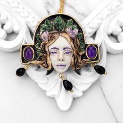 Mondragon necklace with amethyst. Polymer clay jewelry. Handmade gift for her
