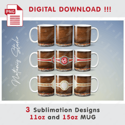 3 Cigar Sublimation Designs - 11oz 15oz MUG - Digital Mug Wrap