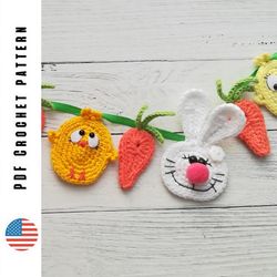 Crochet Easter garland pattern, Easter decor pattern. Crochet Easter applications pattern by CrochetToysForKids