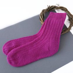 Woolen women's fuchsia socks. Handmade socks. Gift for her.