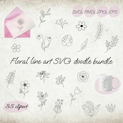 floral line art svg doodle bundle