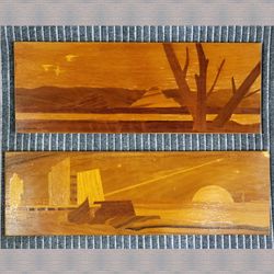 Vintage USSR wall wooden panoramic plaques 1960s