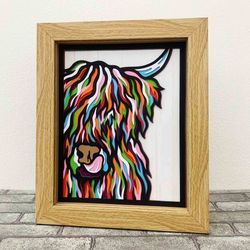highland cow 3d layered svg for cardstock/ colorful cow multilayer svg/ cow mandala pop art/ highland cow 3d papercraft