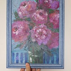 Peony Painting  Floral Original Artwork Pink Flower Wall Art Acrylic Boho Painting 9,5" by 12,5" by ArtMadeIra