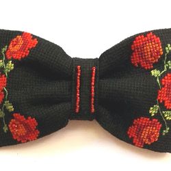 bow ties for women, unisex bow tie, rose hair clip, floral bow tie, floral hairpin, flower hair clip, hand embroidery