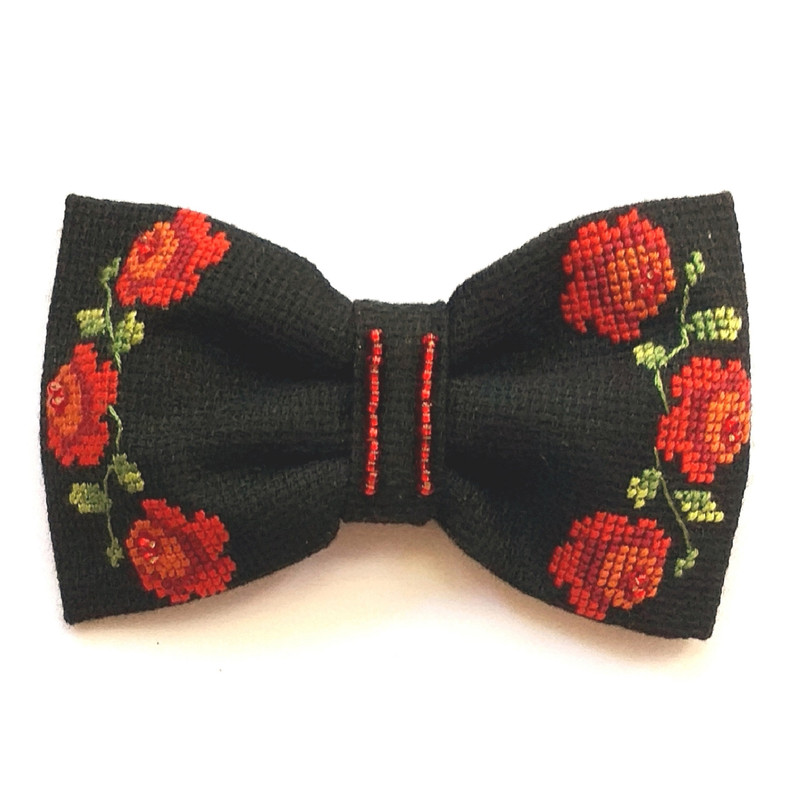 Embroidered Bow Tie. Bow Ties For Men. Bow Ties For Women. Unisex Bow Tie. Art Bow Tie. Floral bow tie. Floral Hairpin. Flower Hair Clip. Embroidered Bow. Black