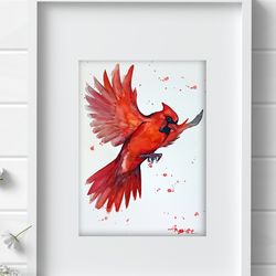 Red Cardinal birds watercolor, bird painting bird watercolor art by Anne Gorywine
