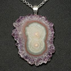 Amethyst Stalactite Slice Necklace Purple Violet Lavender Lilac Amethyst Crystal Gemstone Pendant Necklace Jewelry 6004