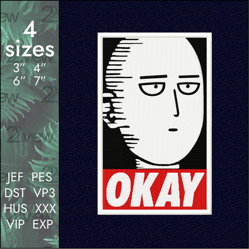 saitama okay one punch man anime machine embroidery design