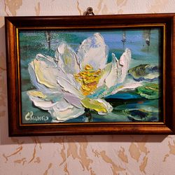 Water Lilies Pond Original Impasto Art Oil Painting Beach Framed Artist Svinar Oksana