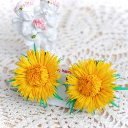 Dandelion flowers hair clips or ties. Yellow flowers hair accessories girls. Handmade flowers dandelion hair accessories