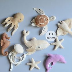 PDF Pattern Sea creatures Sewing by hand,Felt Animal, Felt Toy, Handmade Gift, DIY Craft Project, Marine Stuffed Animal
