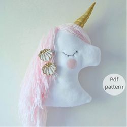 PDF Pattern Unicorn for baby girl room decor, DIY wall hanging hair clip holder