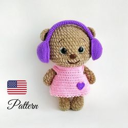 Crochet pattern teddy bear, Crochet animals amigurumi pattern, Digital download