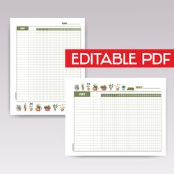 Plant watering schedule template Pdf fillable form, Plant watering chart template Pdf editable, Plant care schedule log