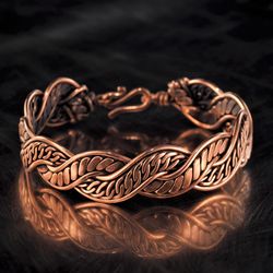Pure copper wire wrapped bracelet for woman or man, Antique style artisan copper jewelry, 7th 22nd Anniversary gift