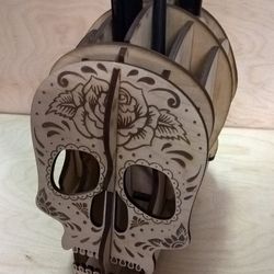 Digital Template Cnc Router Files Cnc Skull - Pencil Holder Files for Wood Laser Cut Pattern