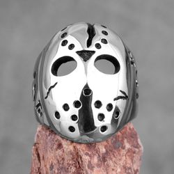 jason voorhees ring, friday the 13th, hockey mask ring, gothic ring, creepy ring, men jewelry, gift for man, punk