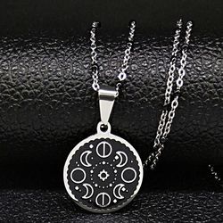 moon phases necklace, stainless steel moon necklace pendant, lunar phase necklace, moon phase pendant, moon jewelry, lun