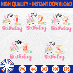 unicorn birthday bundle png, unicorn birthday girl png, birthday numbers with unicorn face printable, 1st birthday
