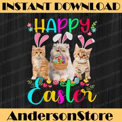 happy easter three cat wearing bunny ear bunny cat lover easter day png, happy easter day sublimation design
