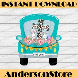 the cute christian cross easter truck bunny egg costume easter day png, happy easter day sublimation design