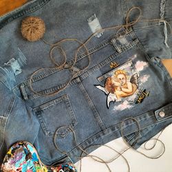 hand-painted denim jacket. patterned denim jacket