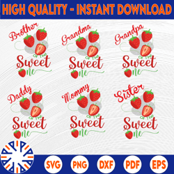 first birthday family strawberry bundle svg, baby first birthday party svg png, berry sweet birthday girl svg, birthday