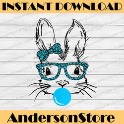 cute bunny rabbit with bandana glasses bubblegum easter day png, happy easter day sublimation design