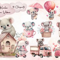 10 files of cute valentine koala clipart valentine animal sublimation instant download