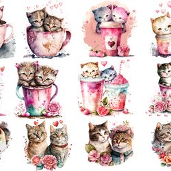 12 files couple cat on cup png valentine cat sublimation instant download