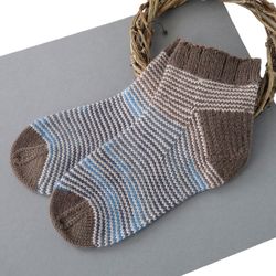 Handmade. Ankle striped womens socks. Handknit socks. Gift for her.