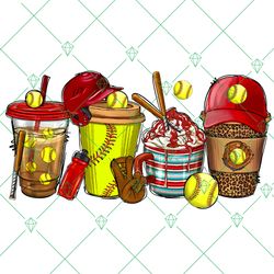 Softball Coffee Drinks Png, Sports Png, Softball Png, Latte Coffee Png Instant Download
