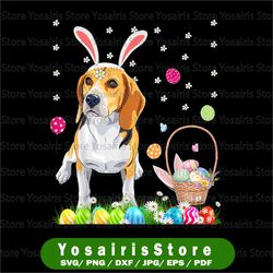 bunny beagle dogs with easter eggs basket png, easter download dogs png