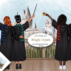 Magician's Best Friends Magical clipart, Wizard School PNG