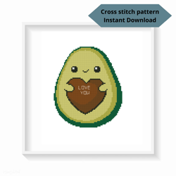Avocado and Heart cross stitch pattern, Cute cross stitch pattern, Valentines embroidery, Instant download, Digital PDF