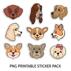 Cute Dogs Printable Sticker Pack PNG, PDF