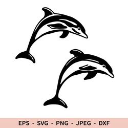 Dolphin Svg Two Jumping Dolphins File for Cricut Sea Animal Silhouette  dxf for laser cut