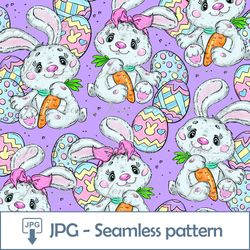 Easter Bunny Seamless pattern 1 JPG file Easter Baby rabbit Digital Paper Easter Eggs Background Cute Hare Download