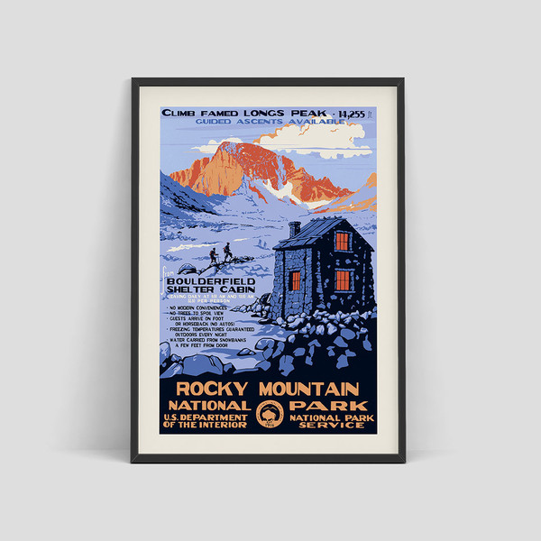 Rocky Mountain National Park vintage WPA poster 1938 National parks Lake house decor.jpg