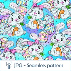 Easter Bunny Rainbow Seamless pattern 1 JPG file Easter Baby rabbit Digital Paper Eggs Background Cute Hare Digital