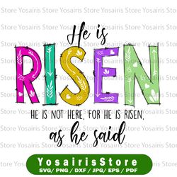 he is risen png, he is not here for he is risen as he said png, colorful easter png, sublimation