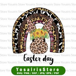 easter rainbow png, happy easter sublimation designs downloads, cheetah leopard rainbow with bunny clipart, boho happy