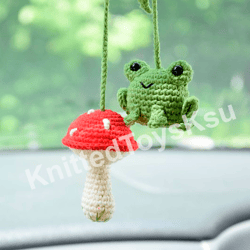 frog car accessories, mushroom car decor, froggy mushroom car charm gift for her by KnittedToysKsu, car charms