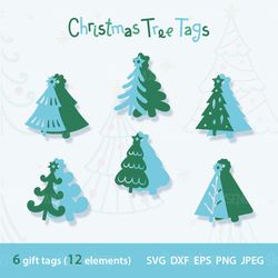 Christmas Tree Gift Tag, Bundle of Tags SVG, Gift Label Tag SVG DXF Eps Png Jpeg Digital Download