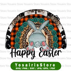 Easter Rainbow png, happy easter sublimation designs downloads, Cheetah leopard rainbow with bunny clipart, Boho happy