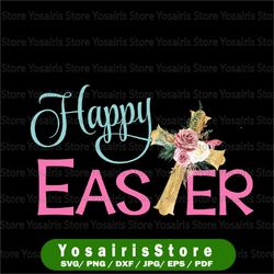 Happy Easter, floral, wooden cross , Sublimation, Digital Design, PNG Instant download